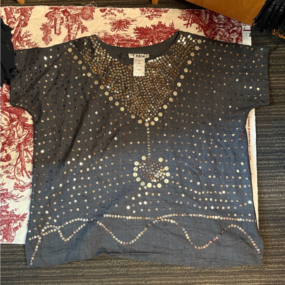 Chloé grey oversized top with metal sequins